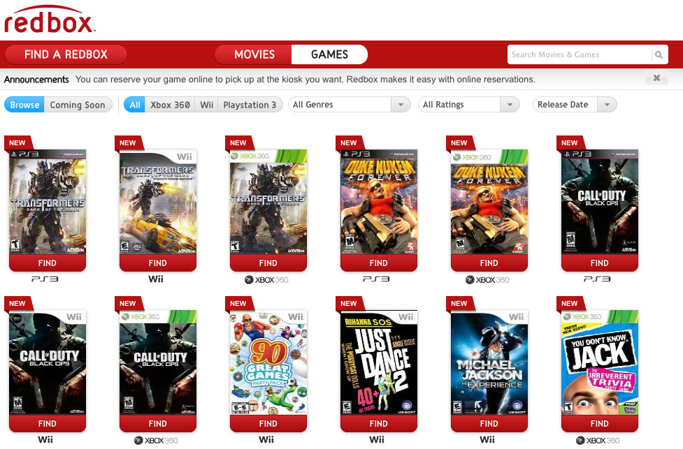 Redbox game rentals