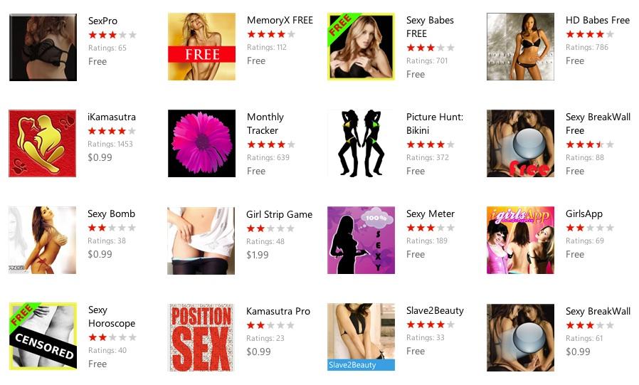 Windows Phone Marketplace "sex" apps