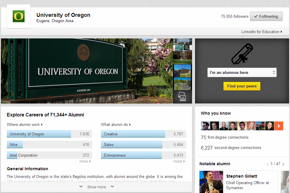 linkedin university pages of oregon header