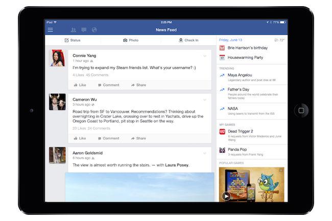 facebook ipad app games trending videos