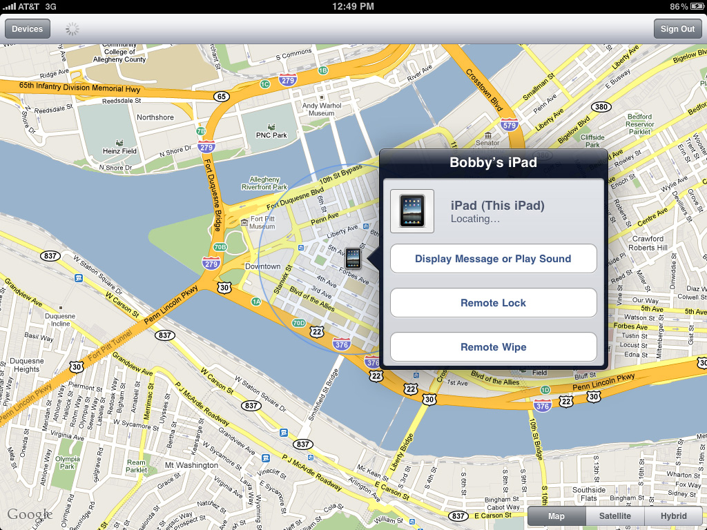 find my iphone app errors ipad