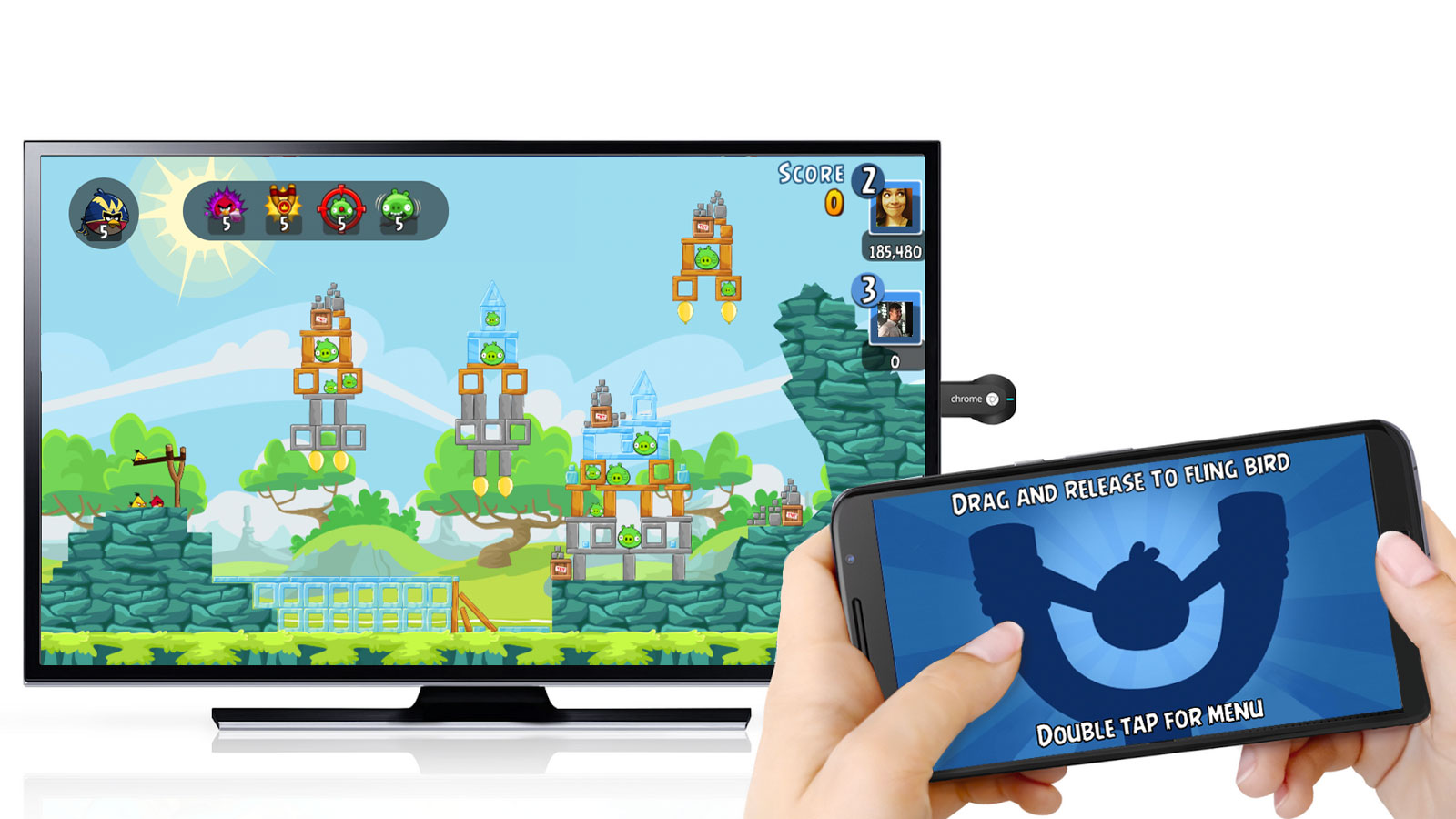 chromecast multi screen games holidays angry birds