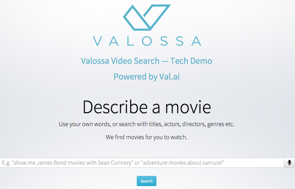 Val.ai voice controlled video search demo movie database