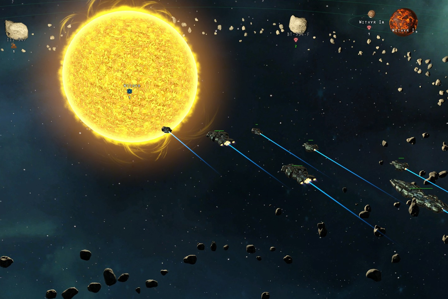 Ships flying towards a sun in stellaris.