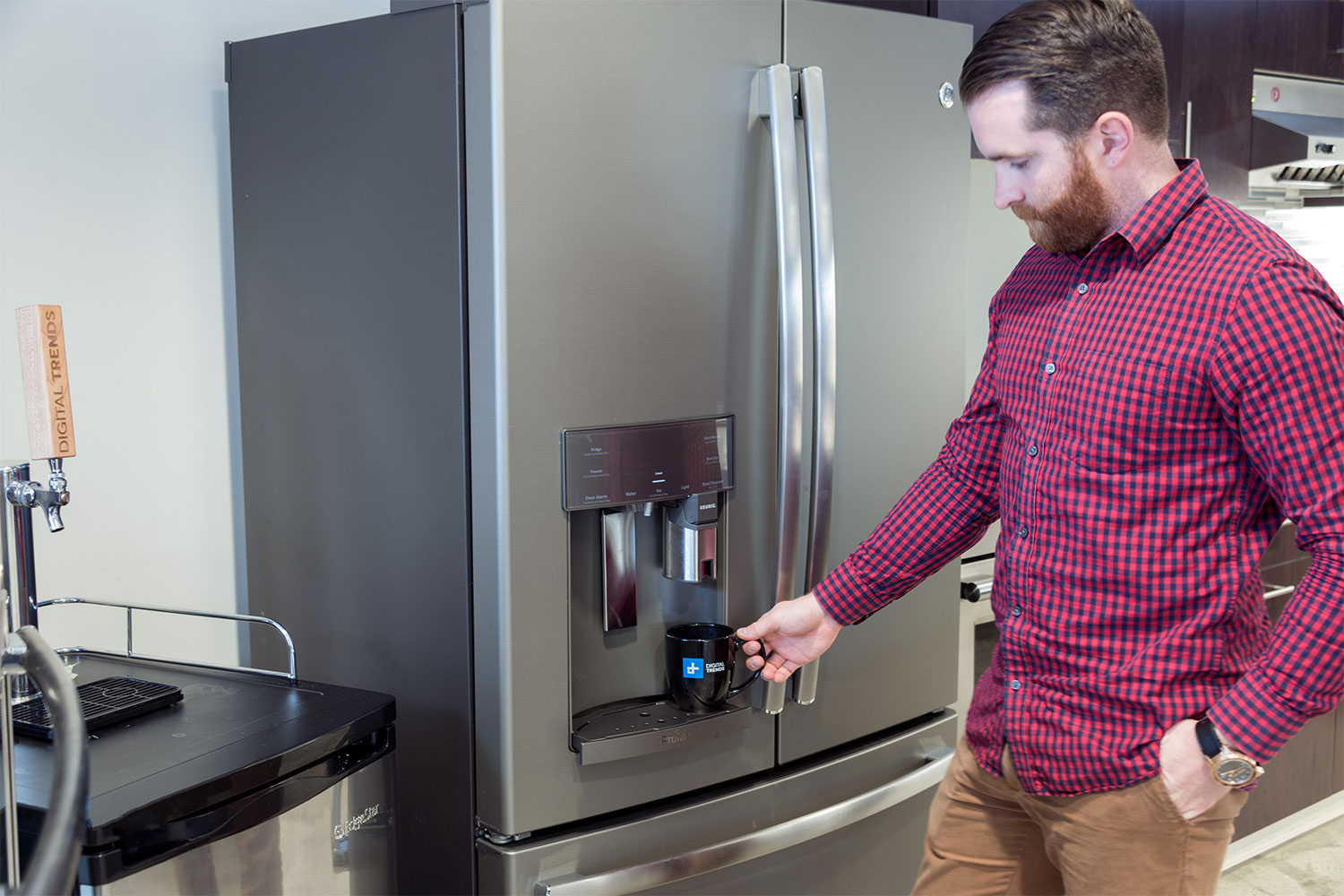 GE Keurig Fridge being tested by customer.