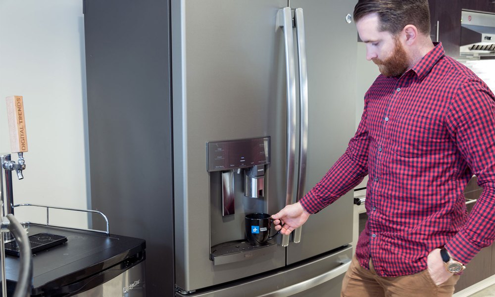 GE Keurig Fridge being tested by customer.