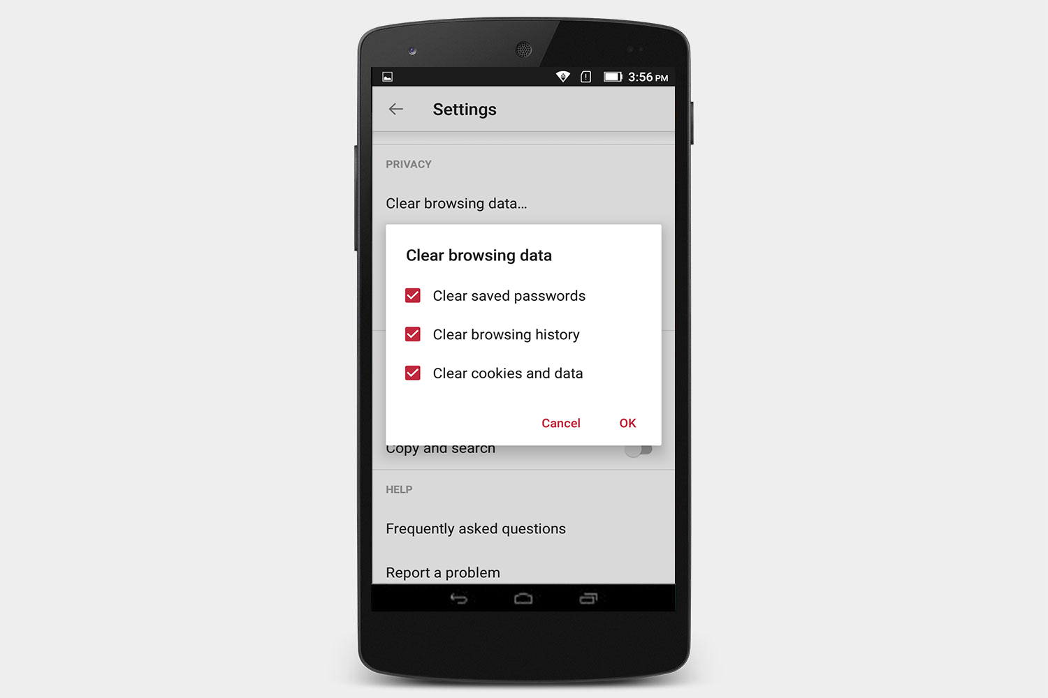 opera clear browsing data android