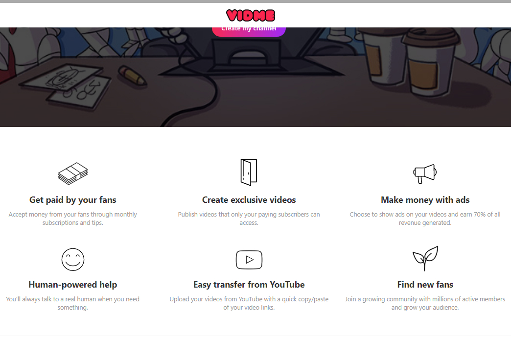 Vidme homepage