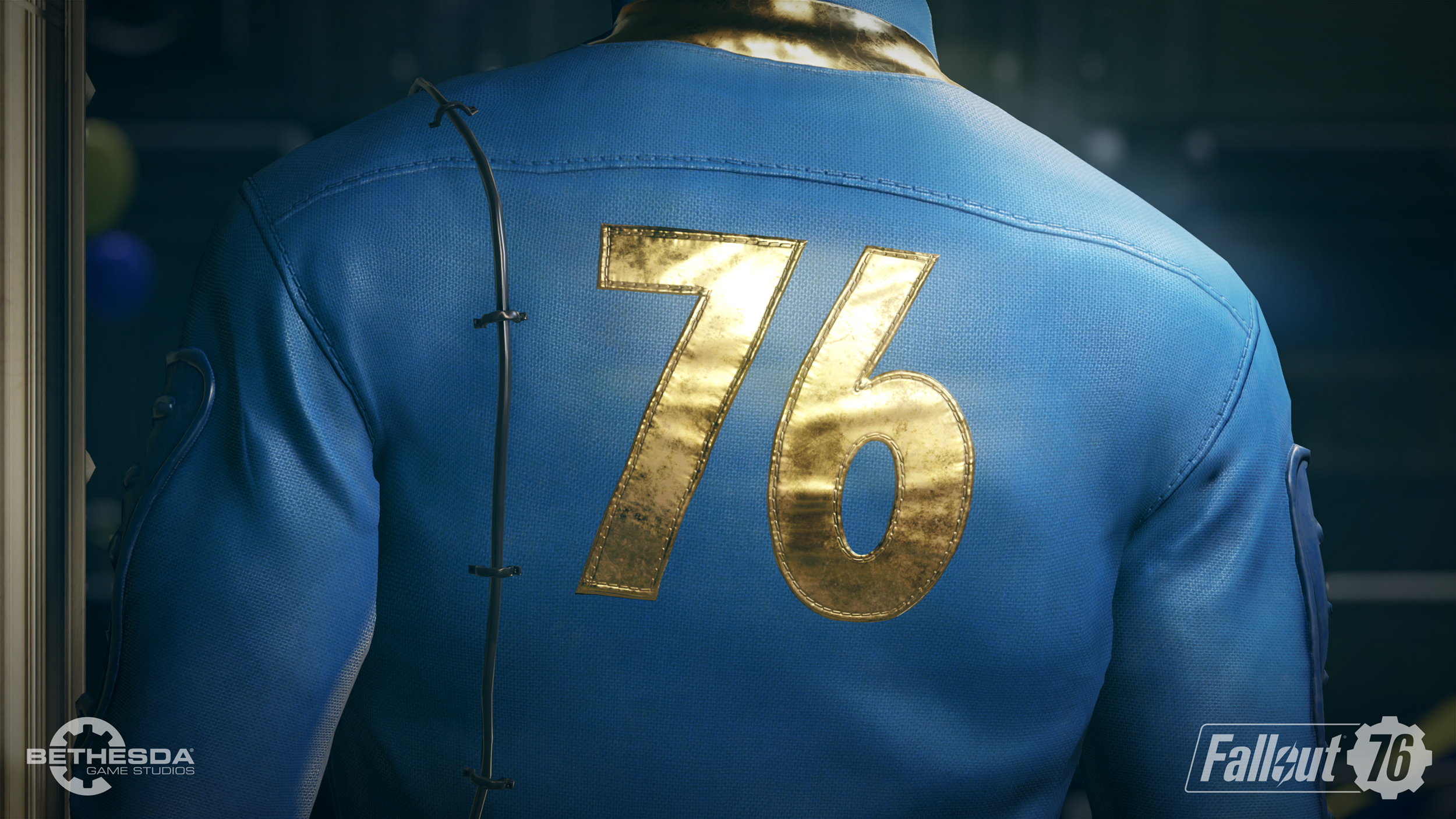 A man wearing a jumpsuit with 76 on it.