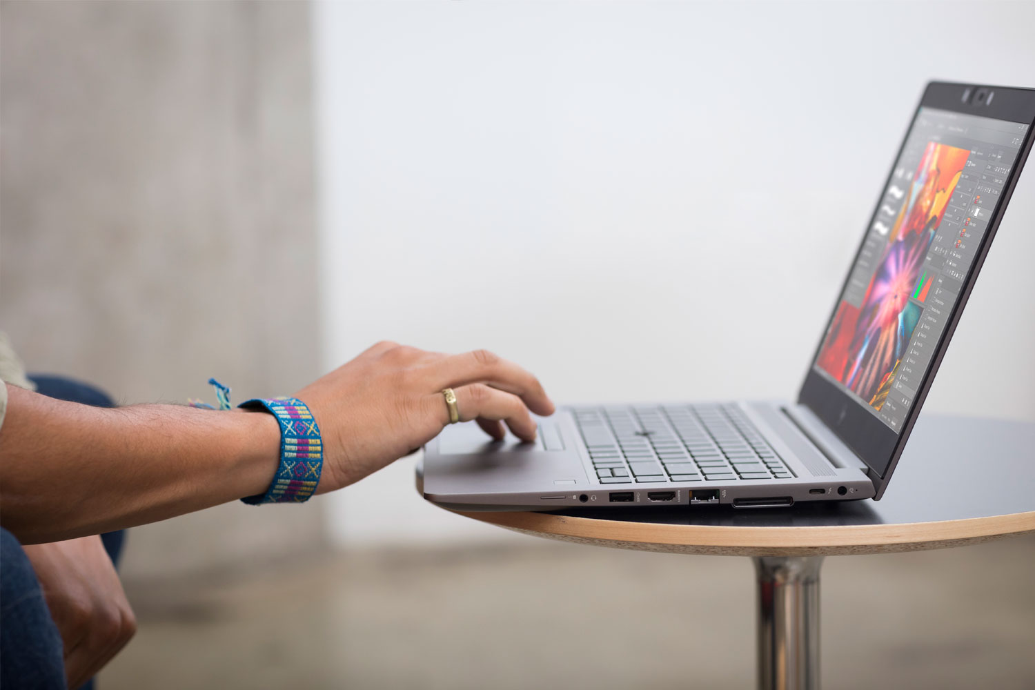 HP Laptop on table.