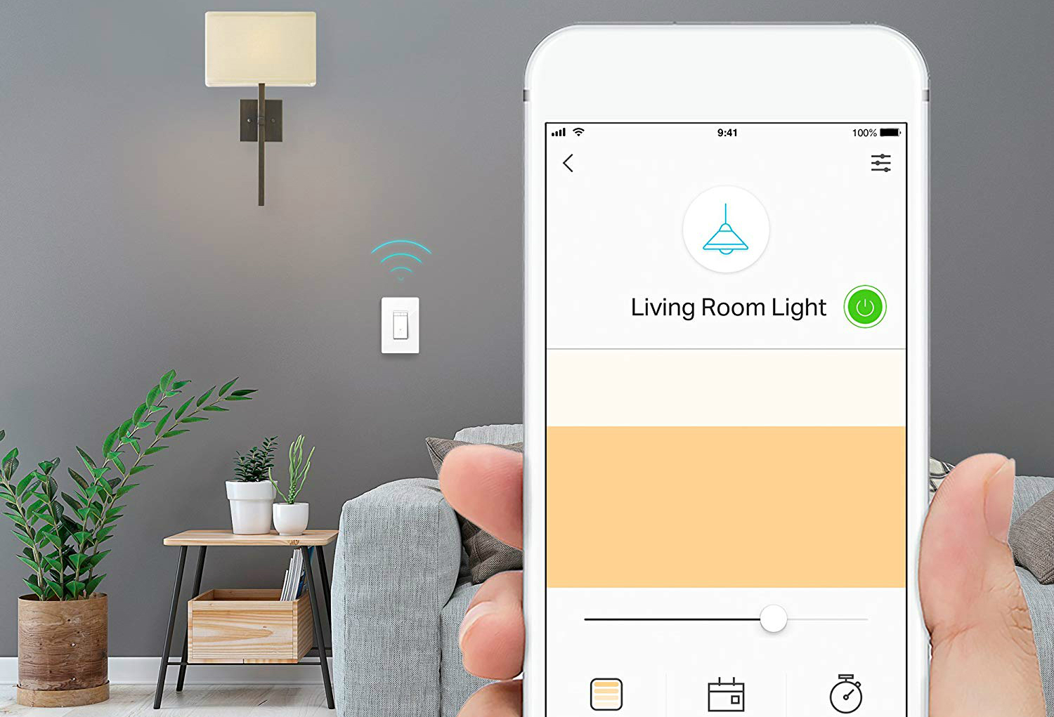 The Kasa app being used to control the Kasa Smart Dimmer Switch.