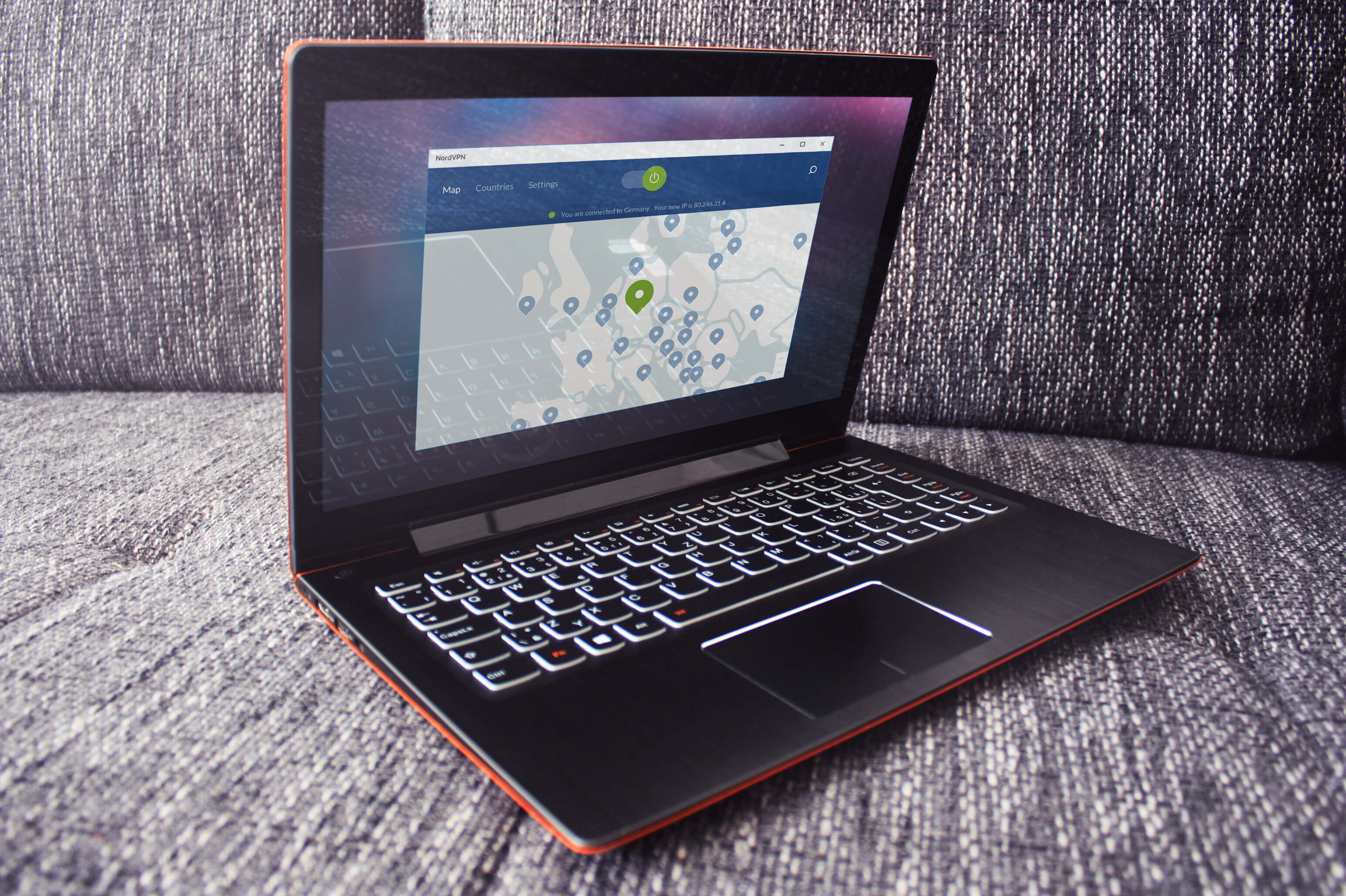 NordVPN in use on laptop.