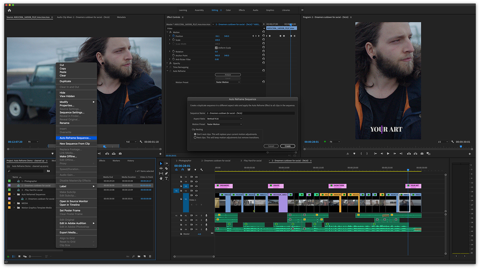 adobe premiere pro auto reframe max 2019 pr autoreframe sequence copy