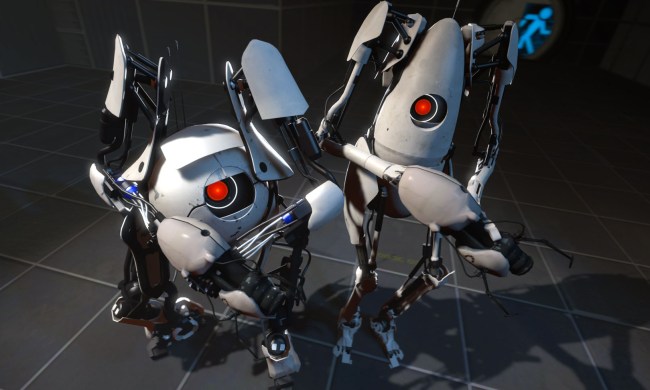 Two robots from Portal 2.