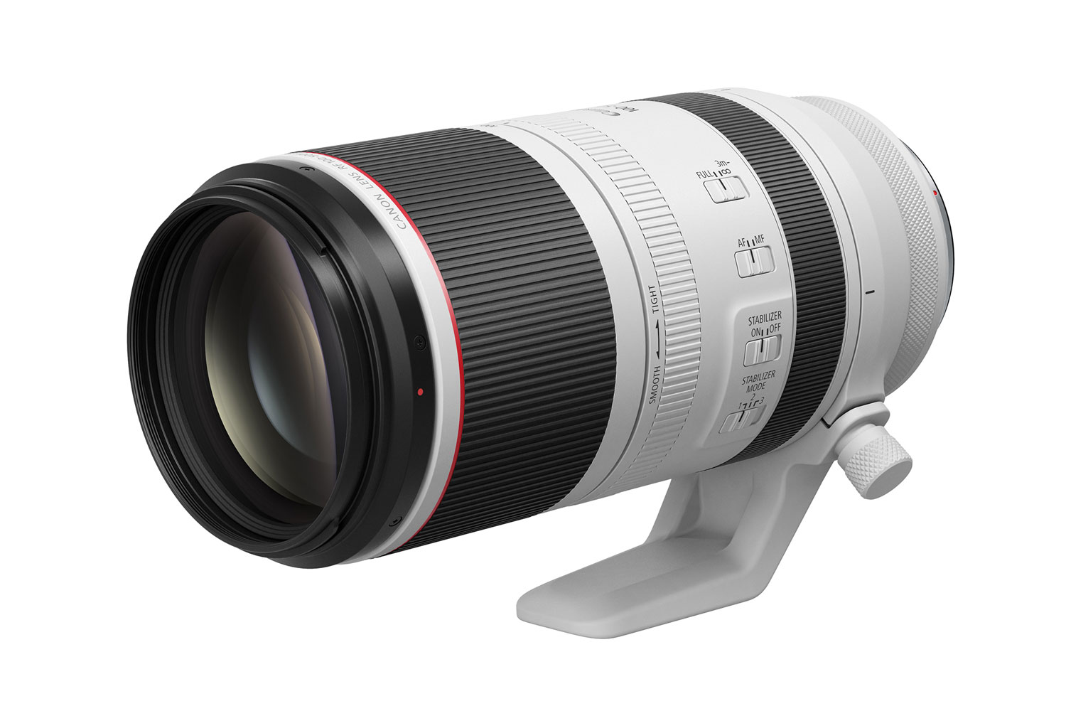 Canon RF 100-500mm f/4.5-7.1 on white background