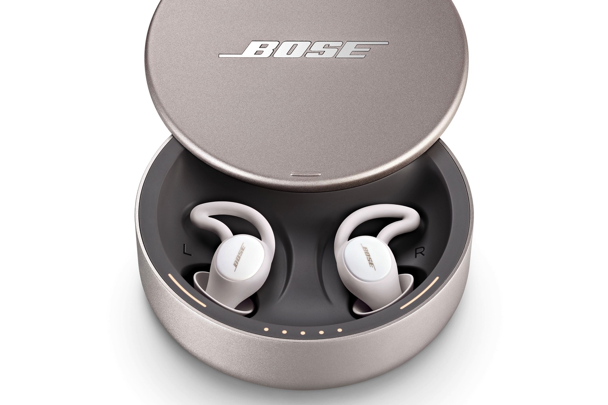 The Bose Sleepbuds II in their charging case.