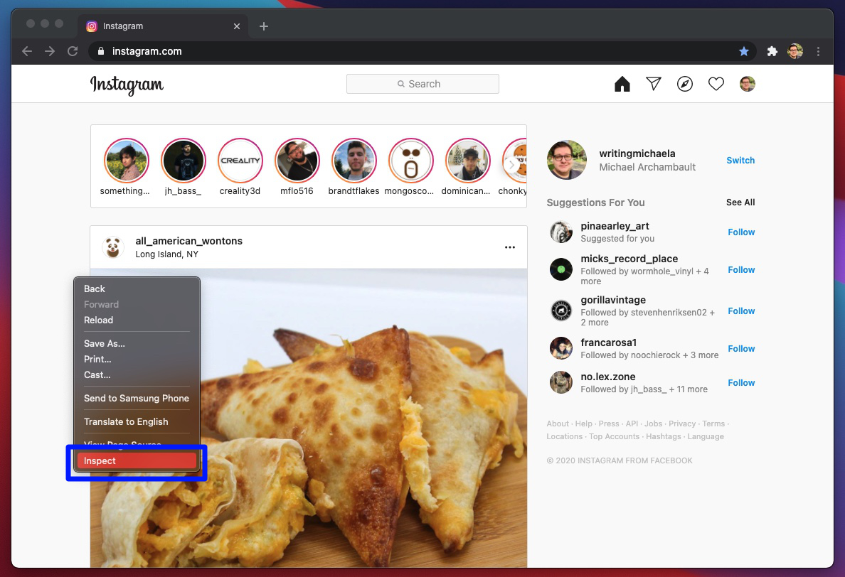 Instagram From PC - Inspect