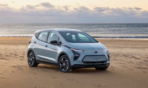 A Chevy Volt parked on the beach.