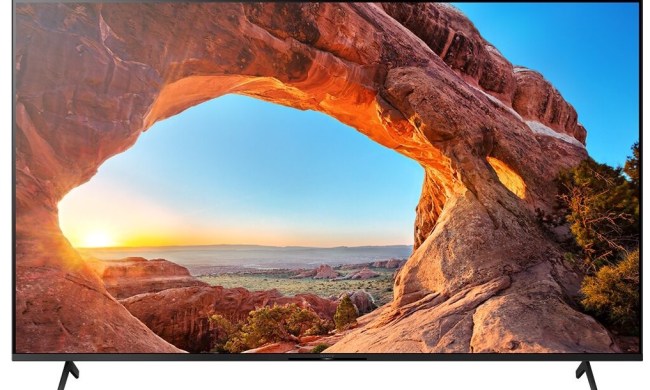 4K TV from Sony with scenic landscape on the display.