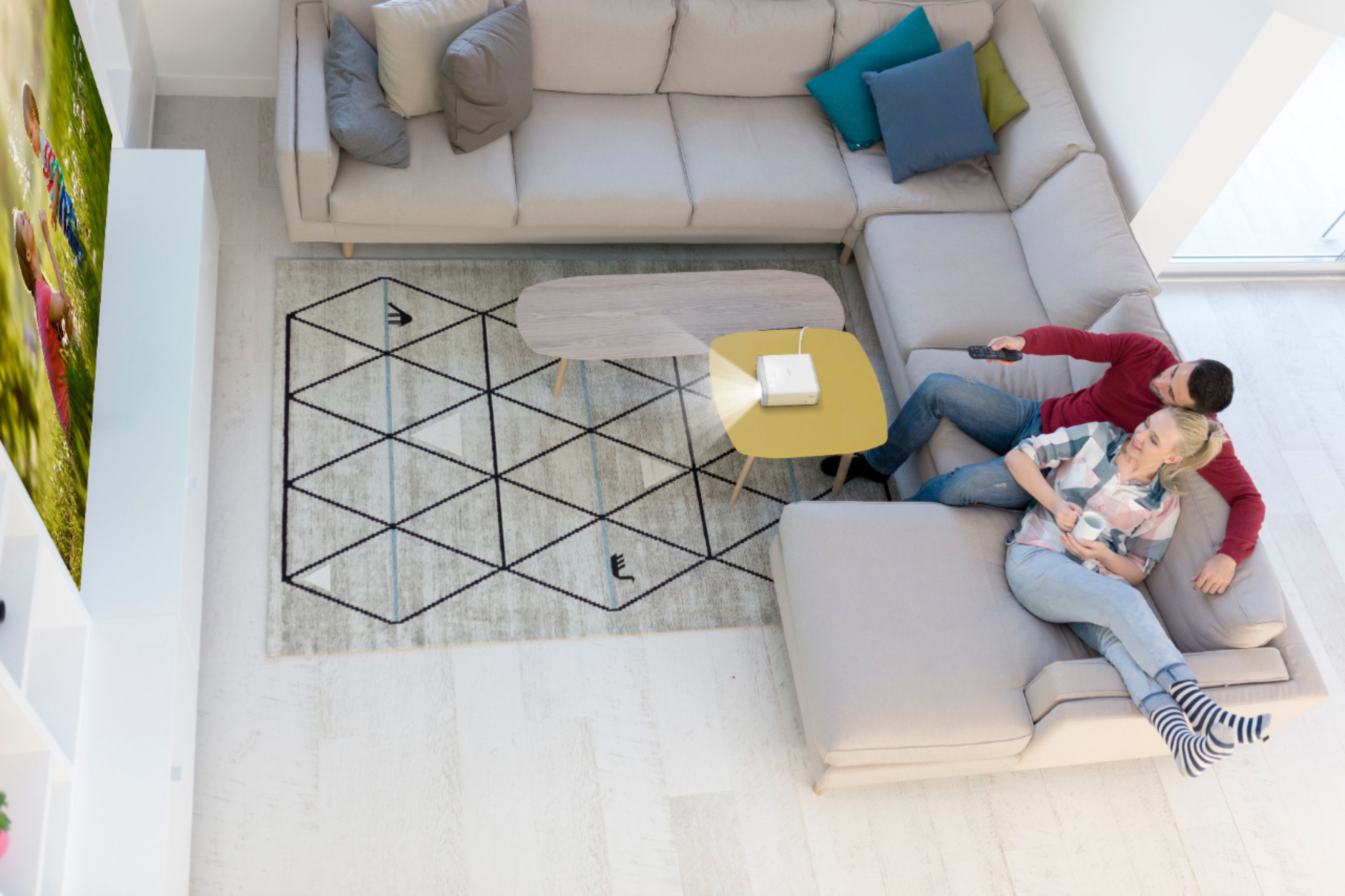 Aerial view of an Epson Projector in Living Room