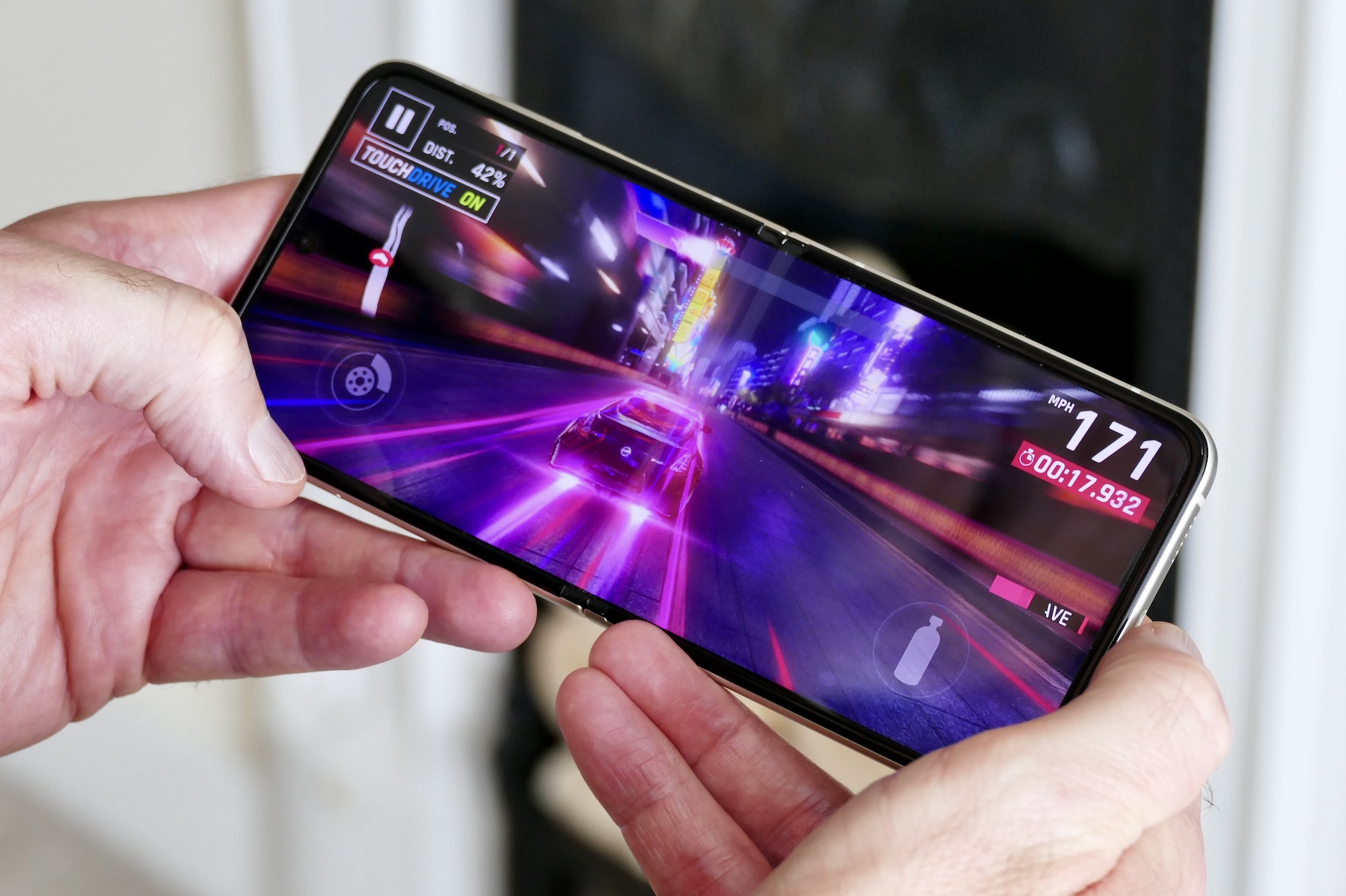 Asphalt 9: Legends played on the Galaxy Z Flip 3.