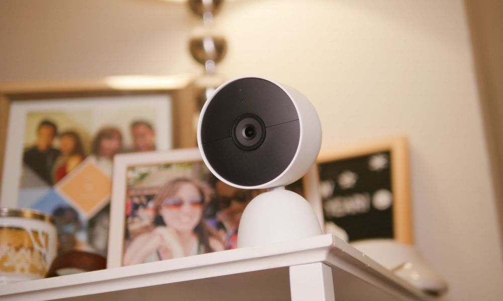 Google Nest Cam (battery) on table.