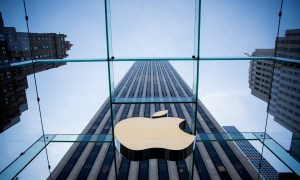 The Apple logo is displayed at the Apple Store June 17, 2015 on Fifth Avenue in New York City