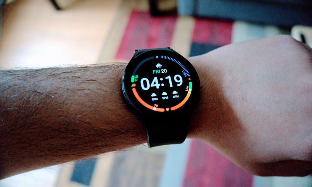 The Samsung Galaxy Watch 4 smartwatch, worn on a person's wrist.