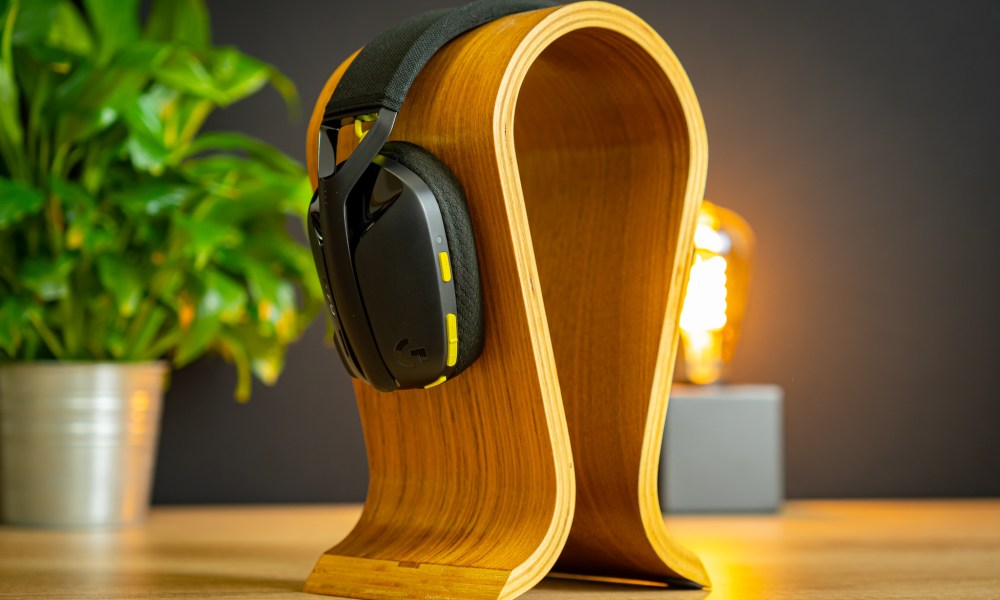 Logitech's G435 gaming headset on a stand.