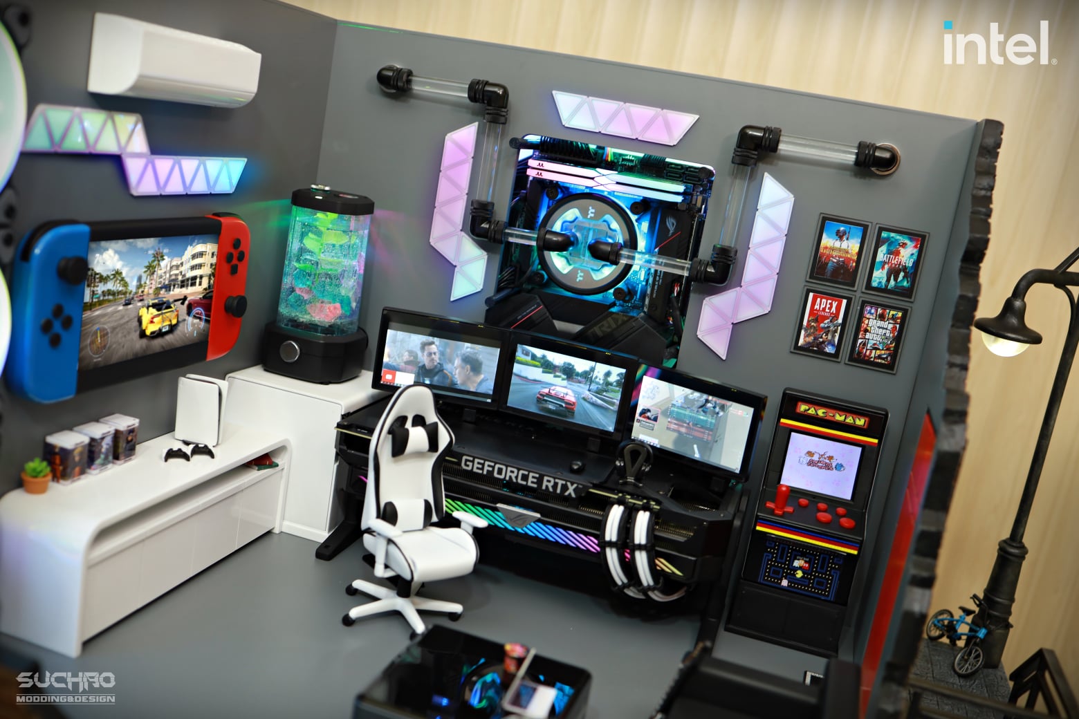 Meta gaming PC desk.