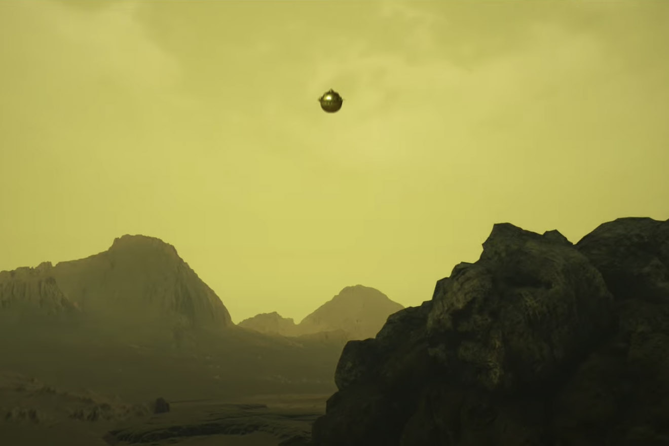 Render of the DAVINCI probe landing on Venus.