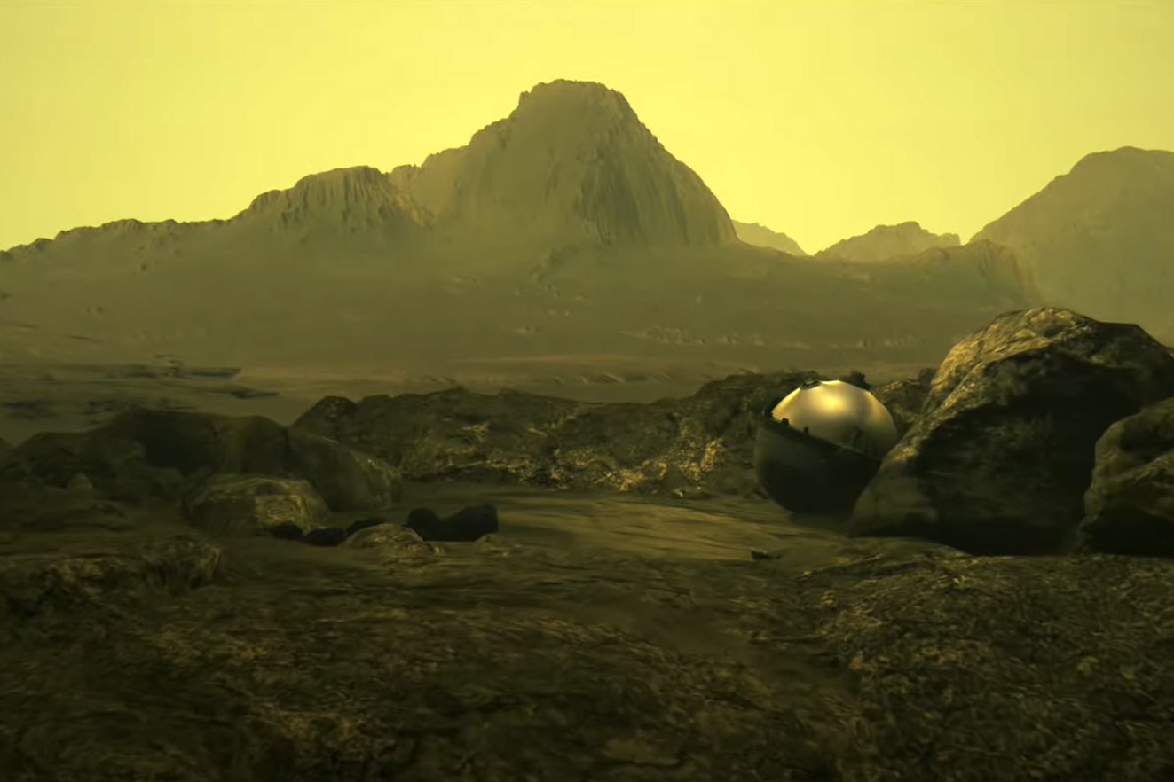 Render of the DAVINCI probe landing on Venus.