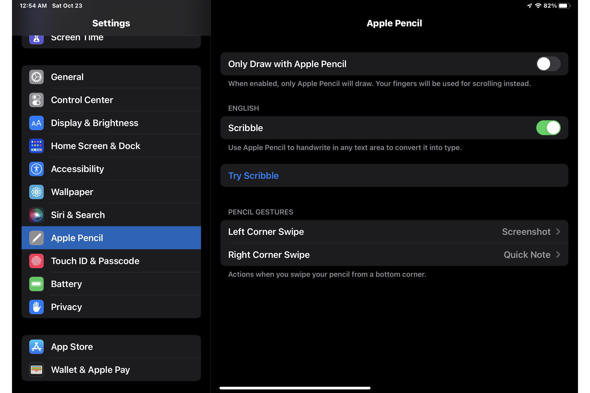 Scribble settings.