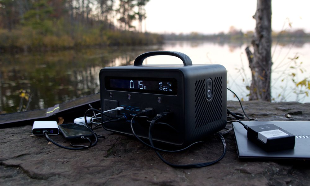 Anker PowerHouse II battery pack charging various devices.