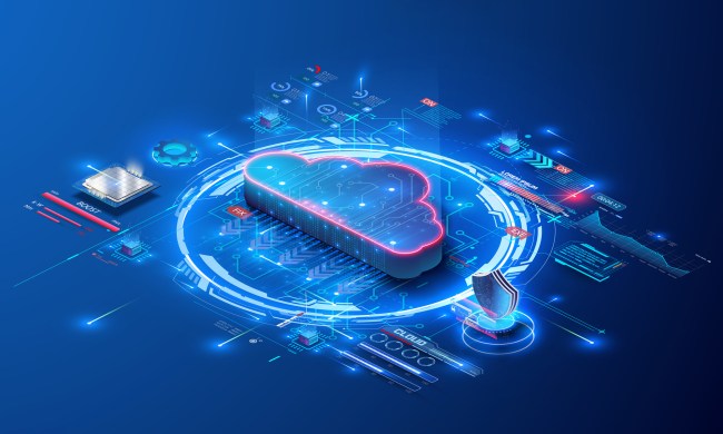 Cloud storage for downloading an isometric. A digital service or application with data transmission. Network computing technologies. Futuristic Server. Digital space. Data storage.