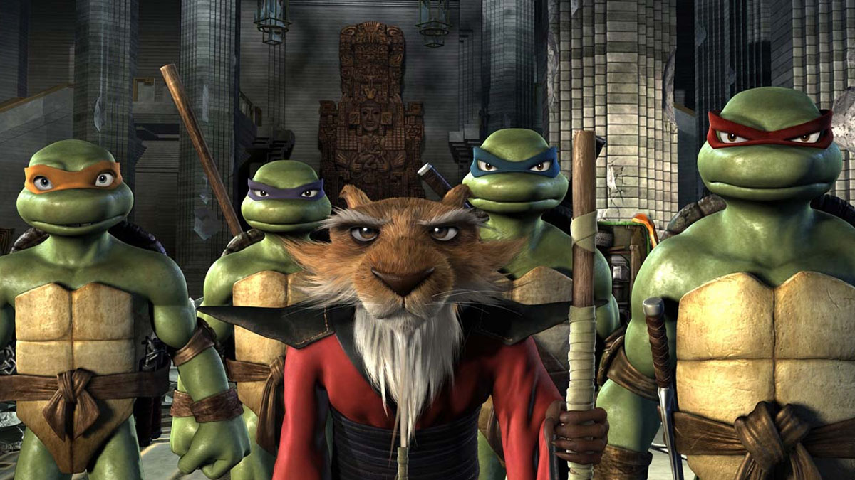 The Teenage Mutant Ninja Turtles and their master, Splinter.