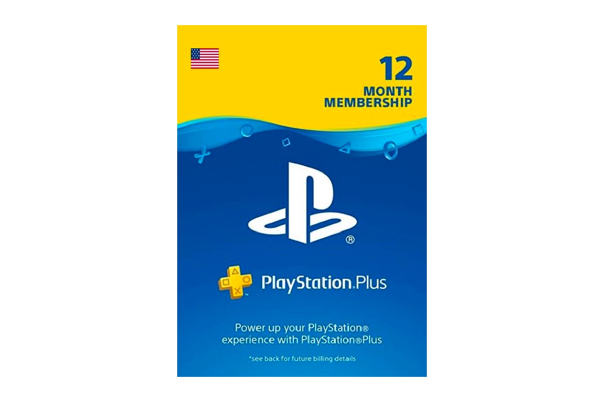 A 1-year PS Plus membership card.