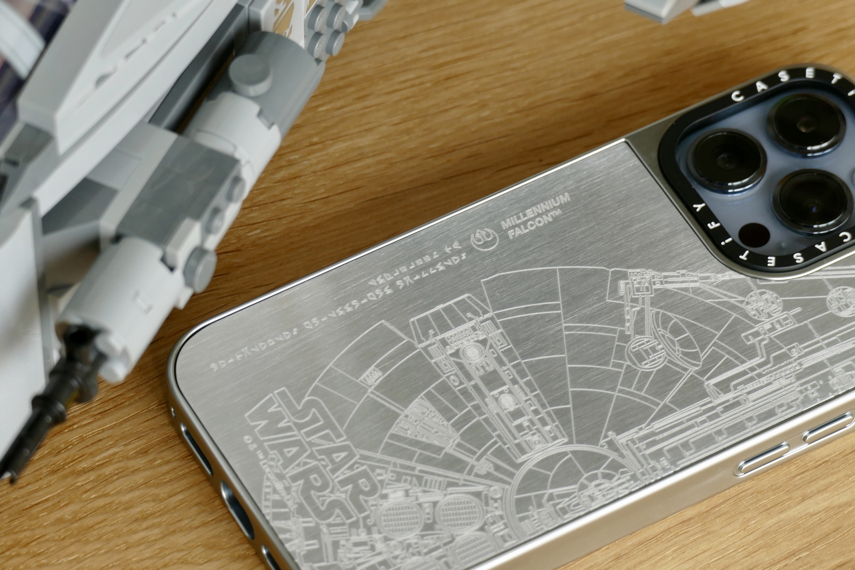 The back of Casetify's metal Millennium Falcon case.