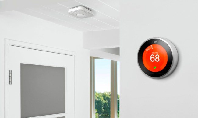 The Google Nest Learning Thermostat in stainless steel.