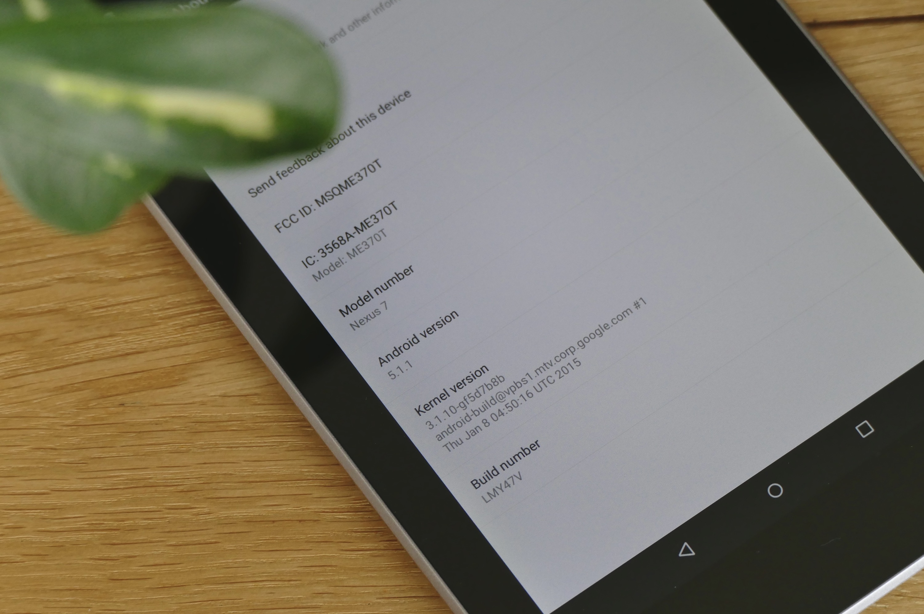 The About Device page on the Nexus 7 tablet, showing Android 5.1.1 installed.