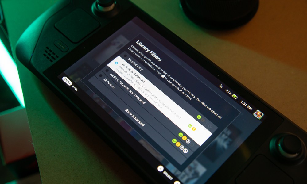Library filters on the Steam Deck.