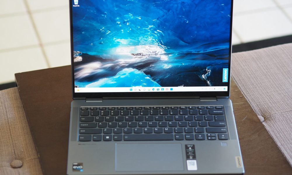 Lenovo Yoga 7i Gen 7 front view showing display and keyboard deck.