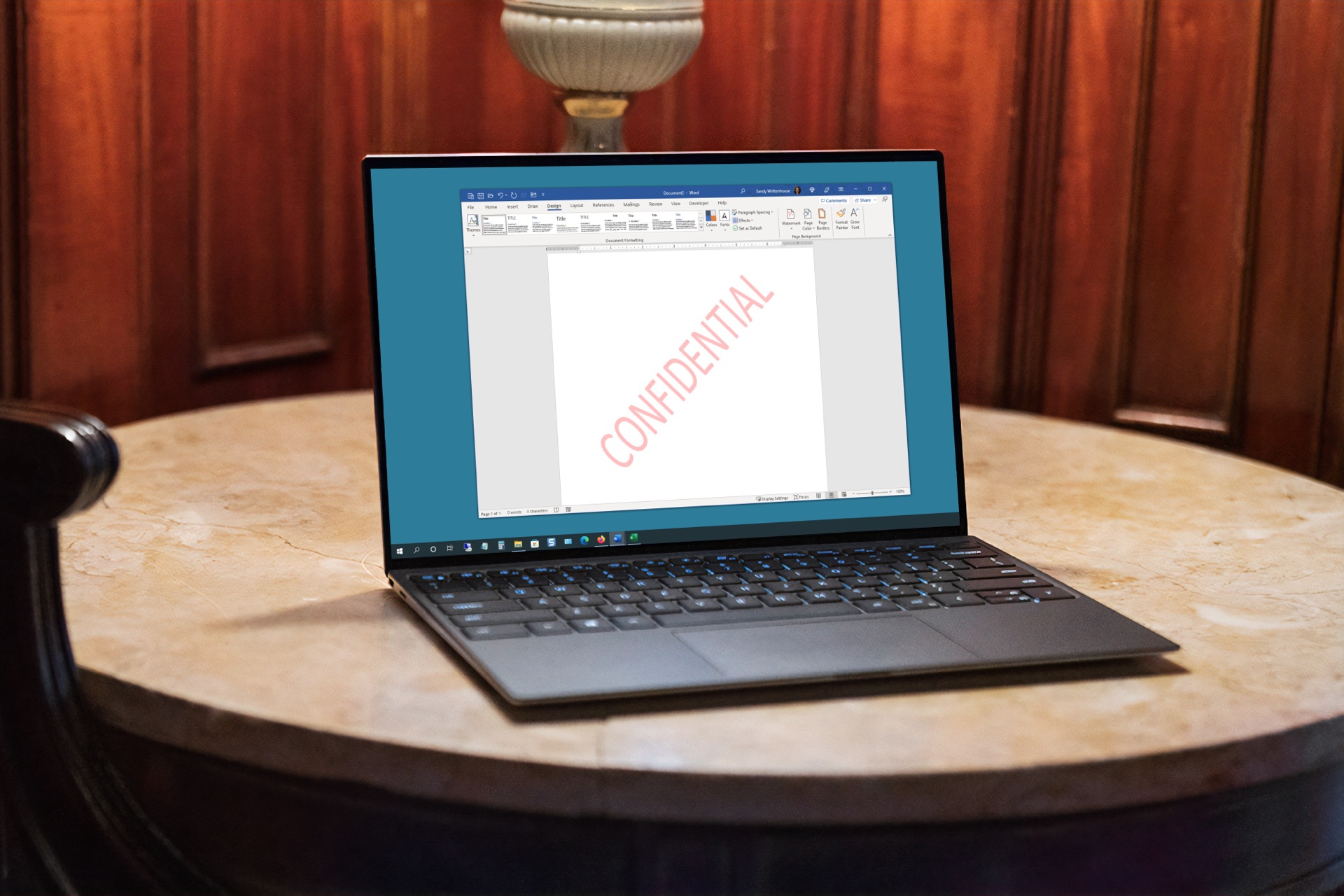 how to add a watermark in word confidential laptop table