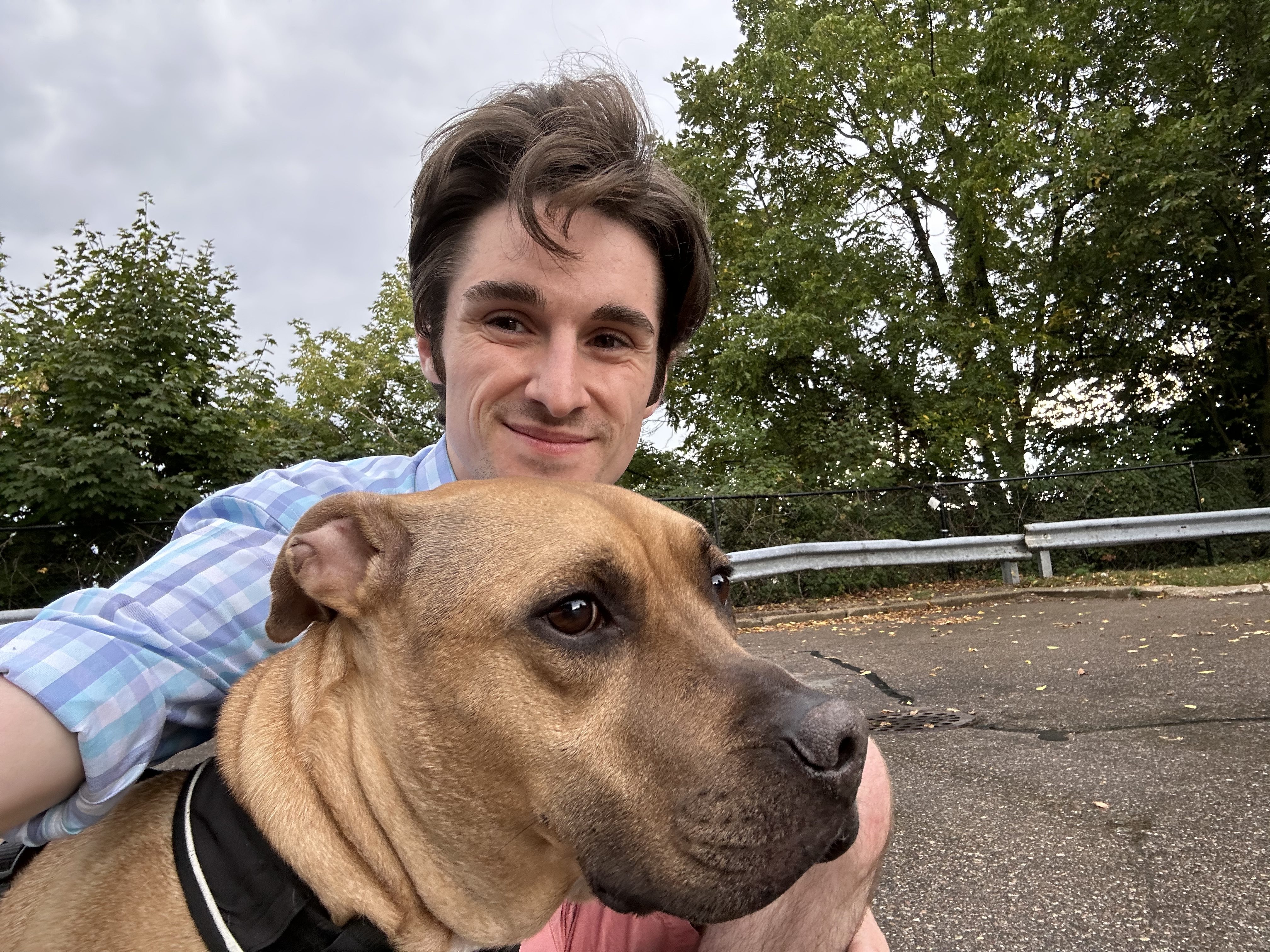 A selfie of Joe Maring and his dog, taken with the iPhone 14.