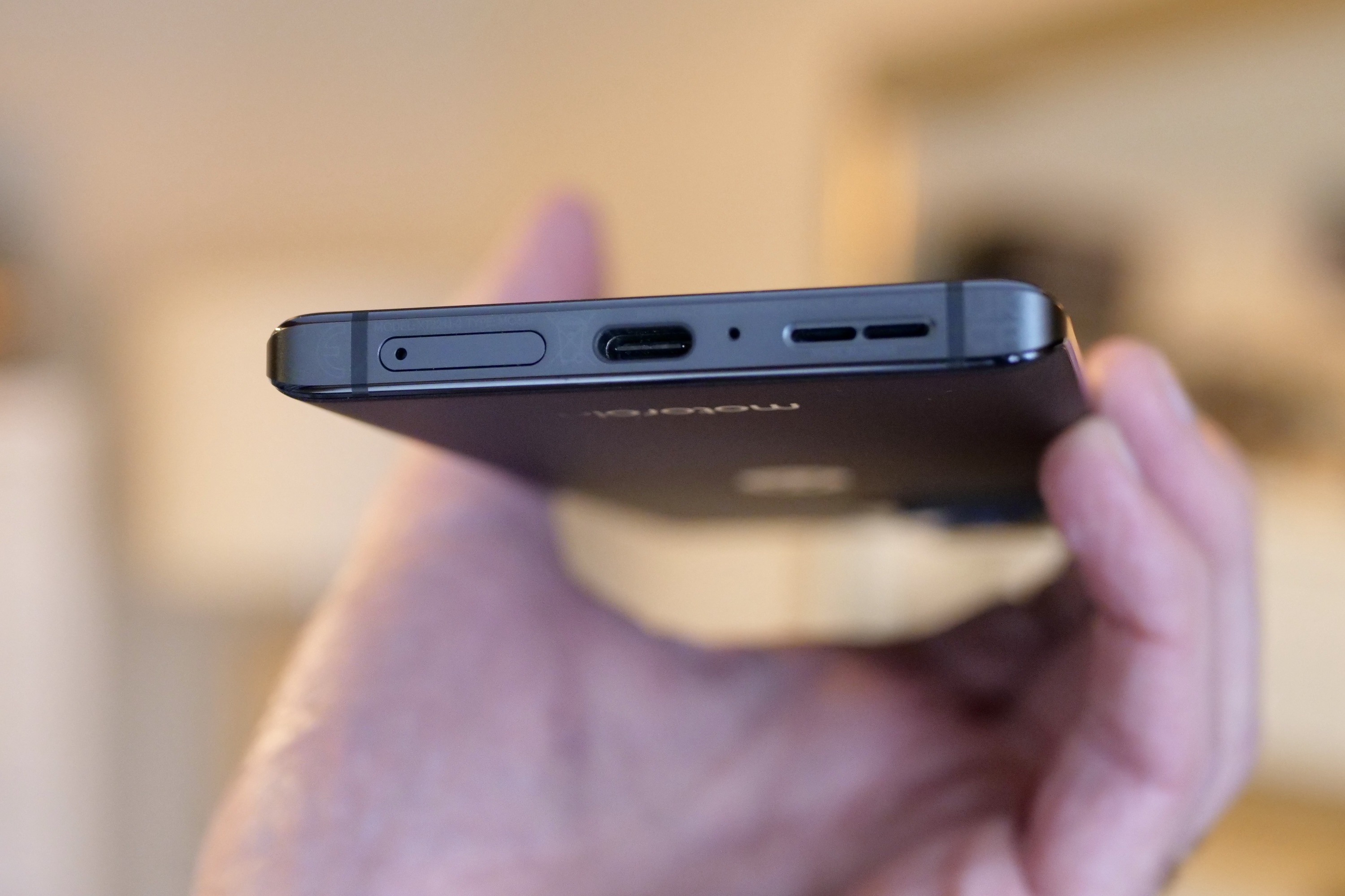 The charging port on the Motorola Edge 30 Ultra.