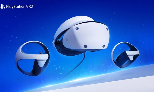 PlayStation VR2 headset on blue background.