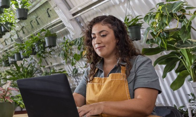 A business owner using QuickBooks Online on a laptop.