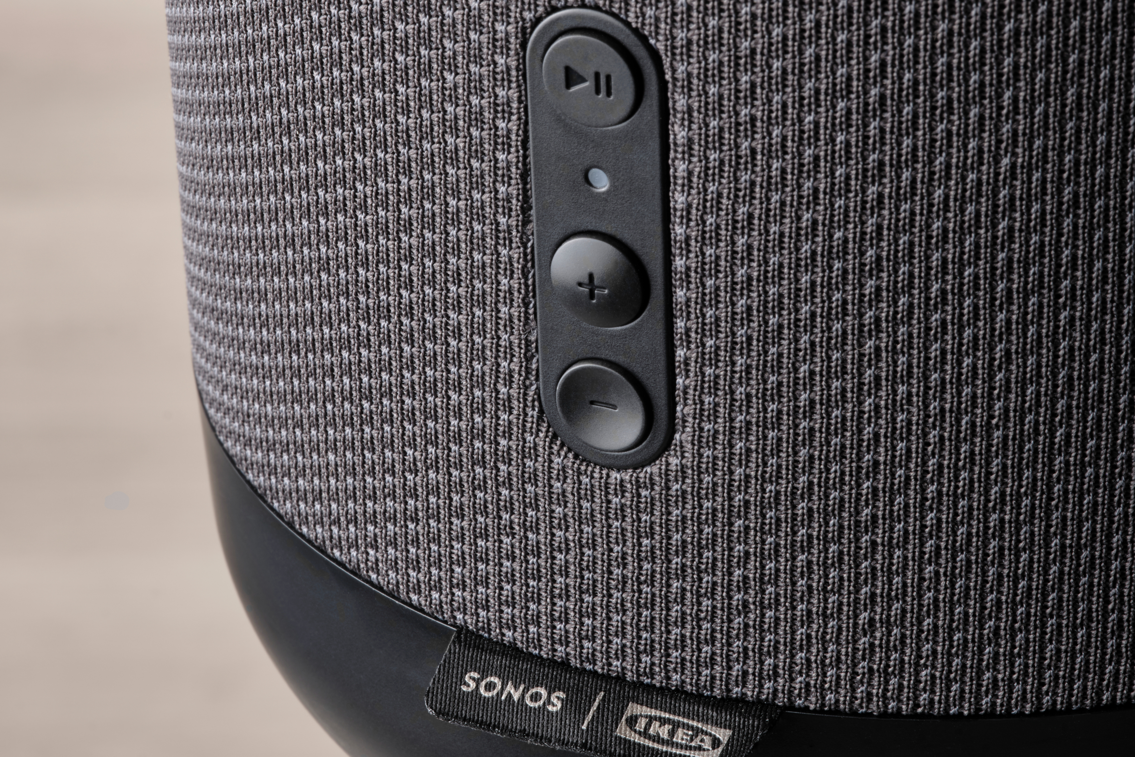 Close-up of the controls on the Ikea Sonos Symfonisk floor lamp speaker.