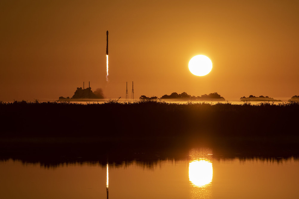 A SpaceX Falcon 9 rocket launching from Florida.