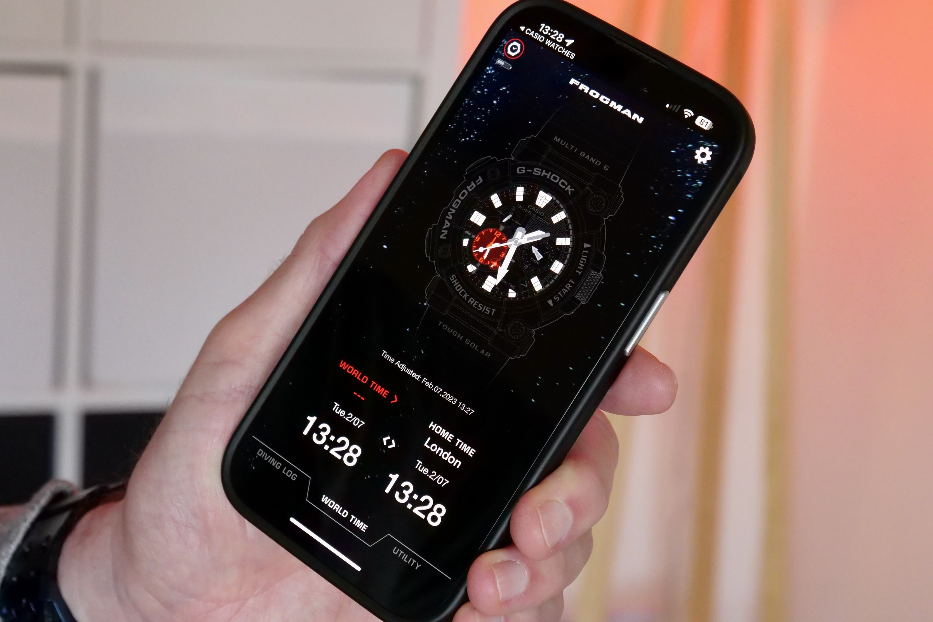 Casio's G-Shock Connected app for the G-Shock Poison Dart Frog Frogman watch.